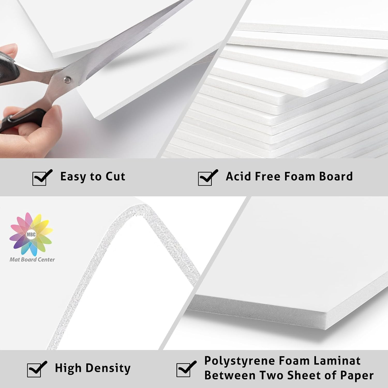 Mat Board Center, Pack of 10 11X14 Foam Board, 1/8″ Thick, Lightweight White Foa
