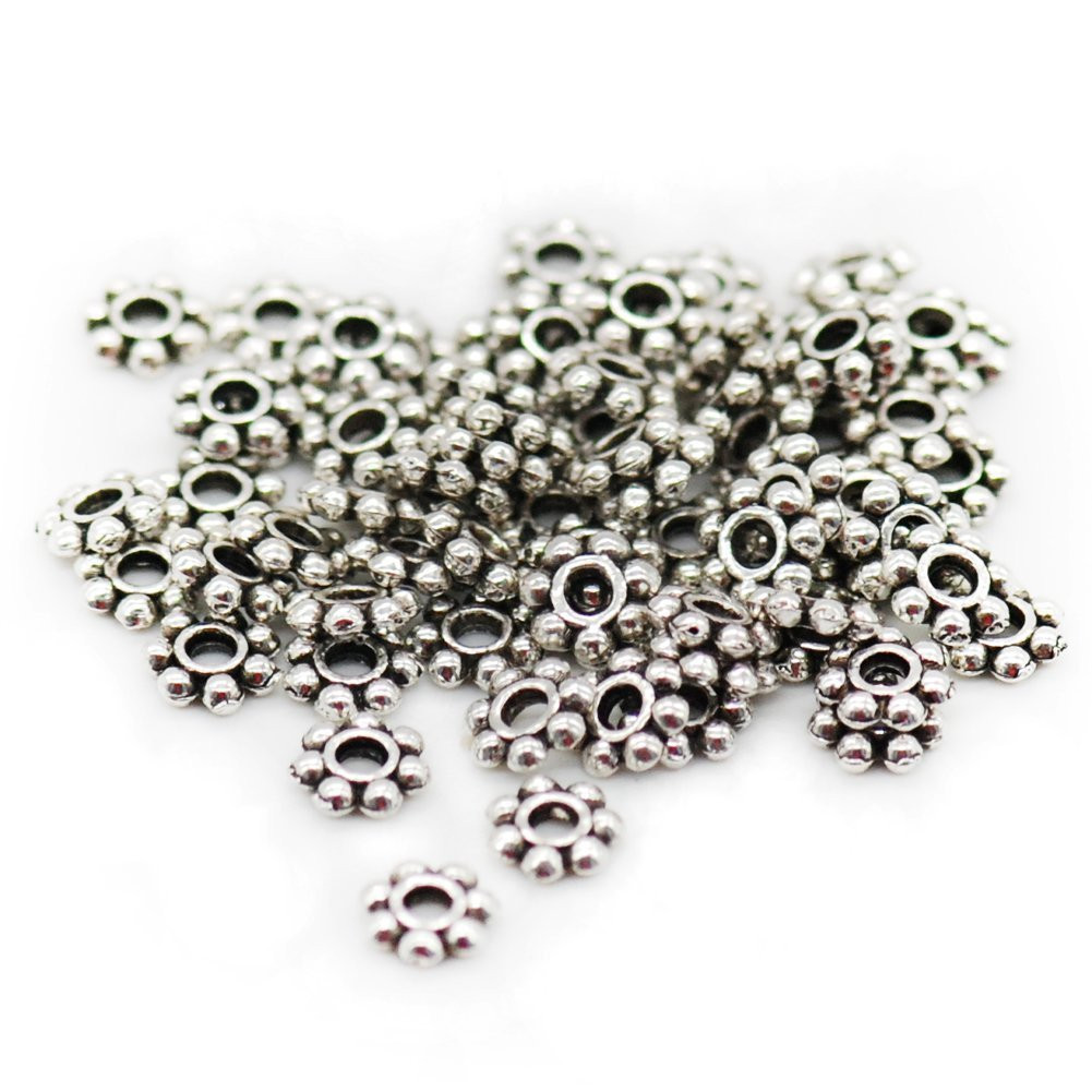 500 Pcs Antiqued Silver Daisy Spacer Metal Beads 4Mm for Jewelry Making