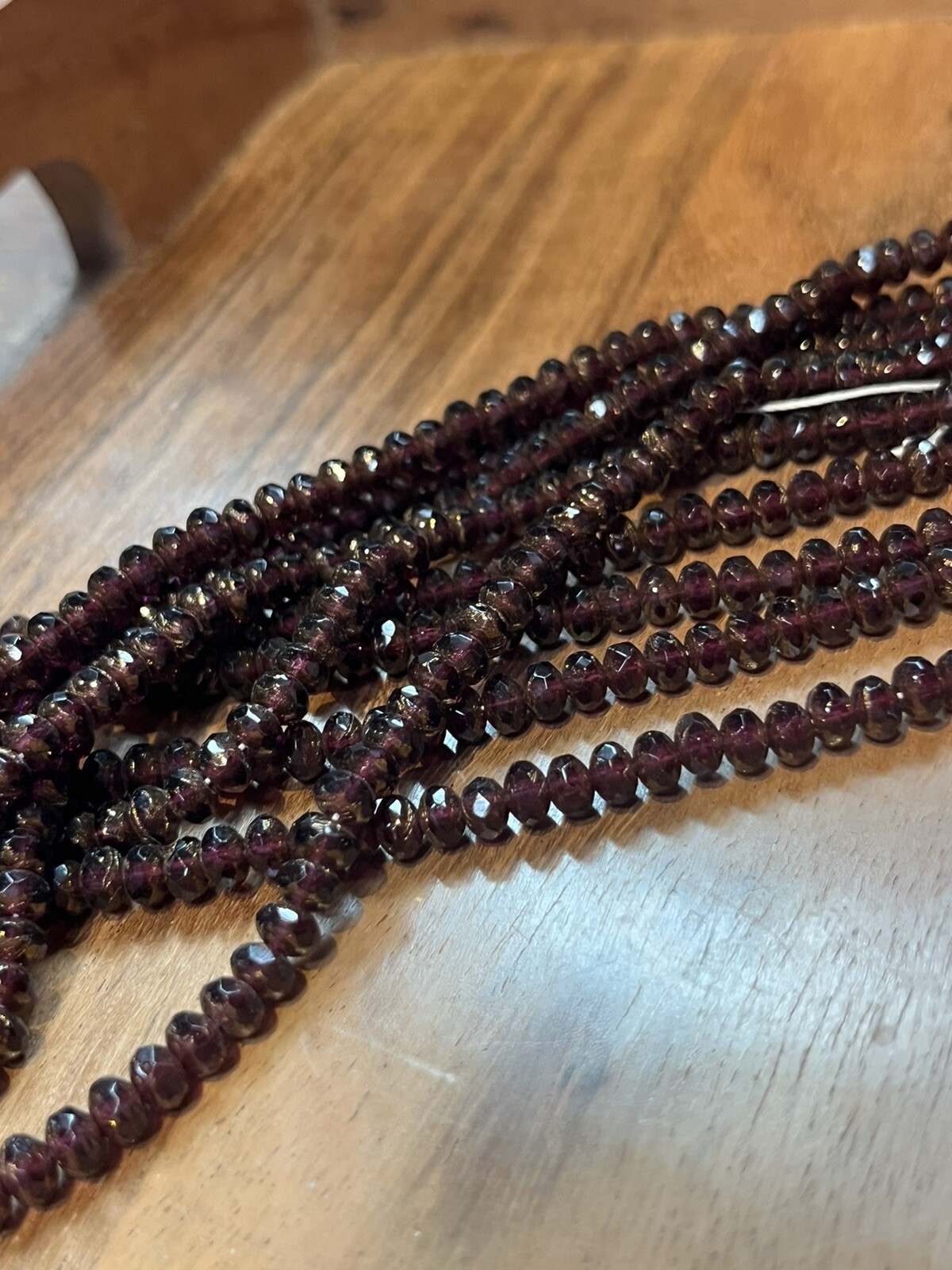 Iridescent Pressed Glass Purple Gold Vintage Czech Glass 6 In Strand Beads