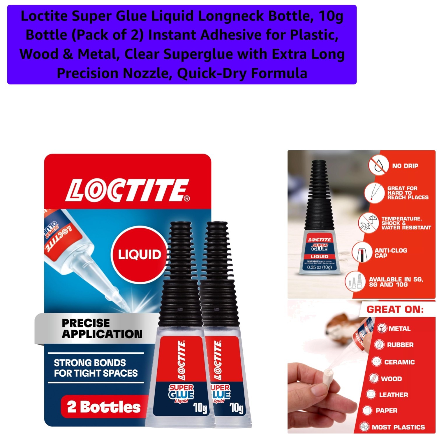 Professional Grade Super Glue Longneck Bottle 10g, 2 Pack – Strong & Invisible