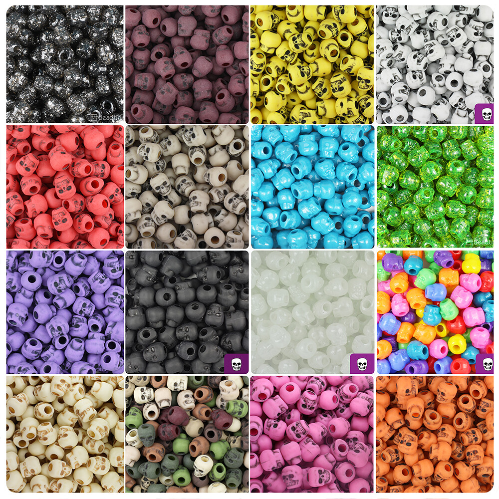 BeadTin Halloween 11mm Skull Pony Beads (150pcs) – Over 40 style choices!!!