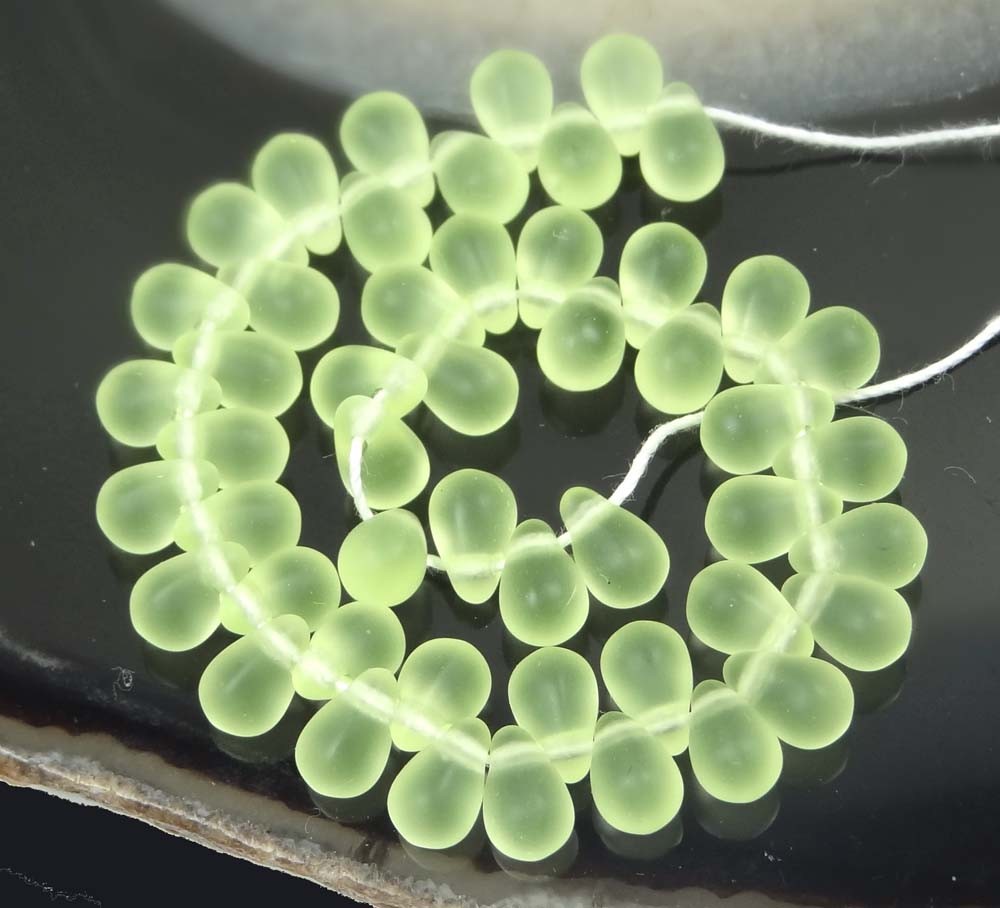 50 Czech Frosted Sea Glass Teardrop Beads – Matte – Jonquil 6x4mm