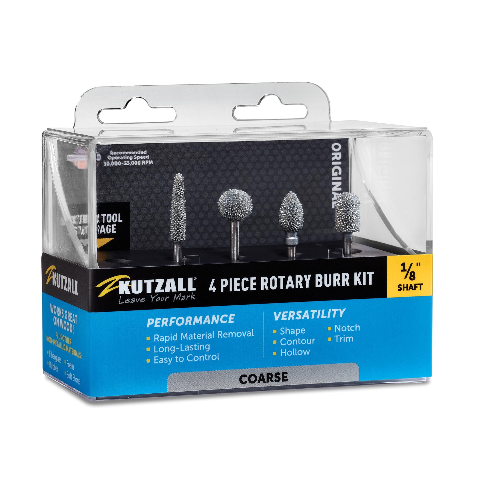 Kutzall Original Coarse Rotary Burr Set – 1/8″ Shaft – 4 Piece