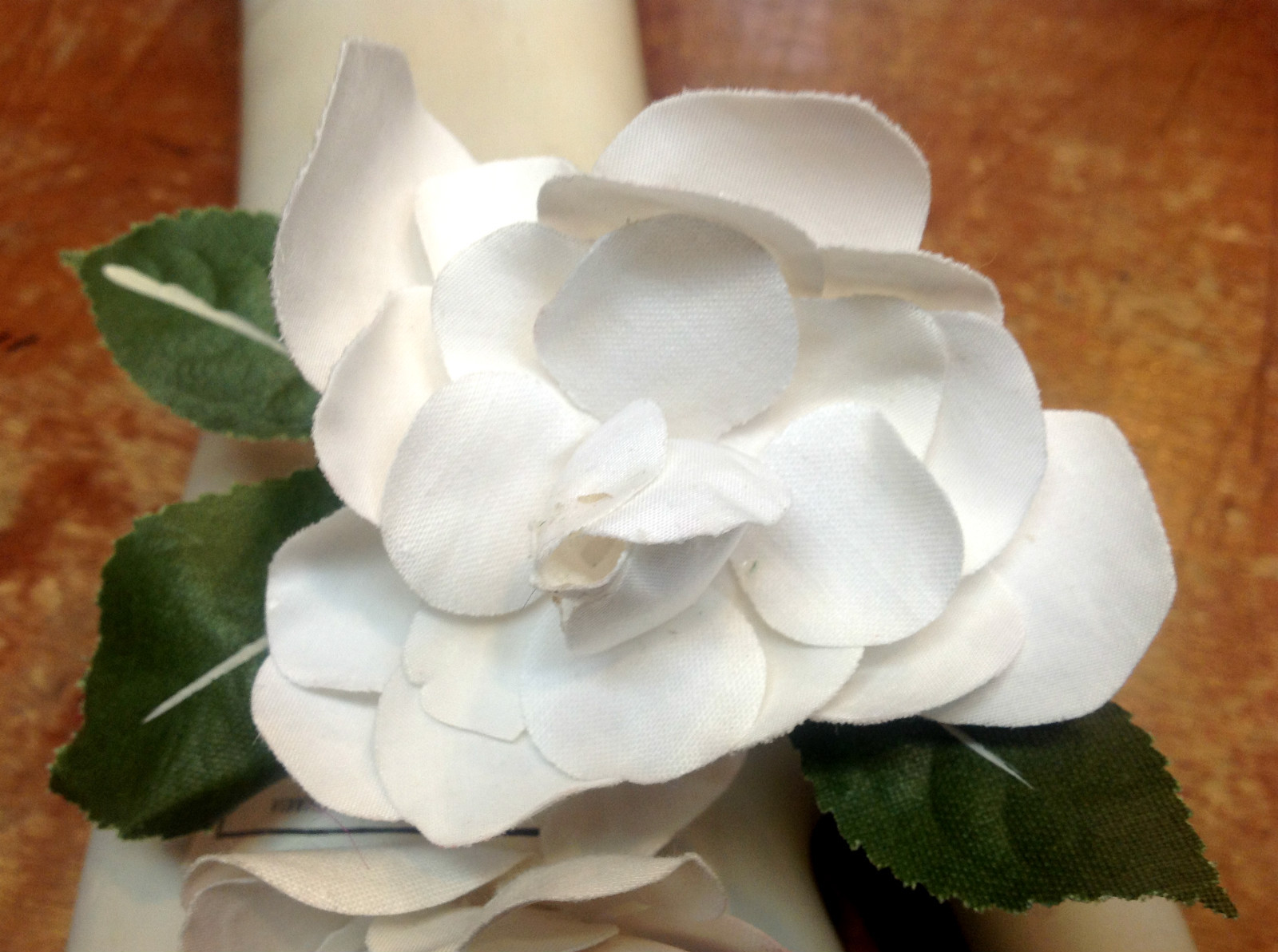 vintage linen silk white double gardenia leaves made in Czechoslovakia 1 spray