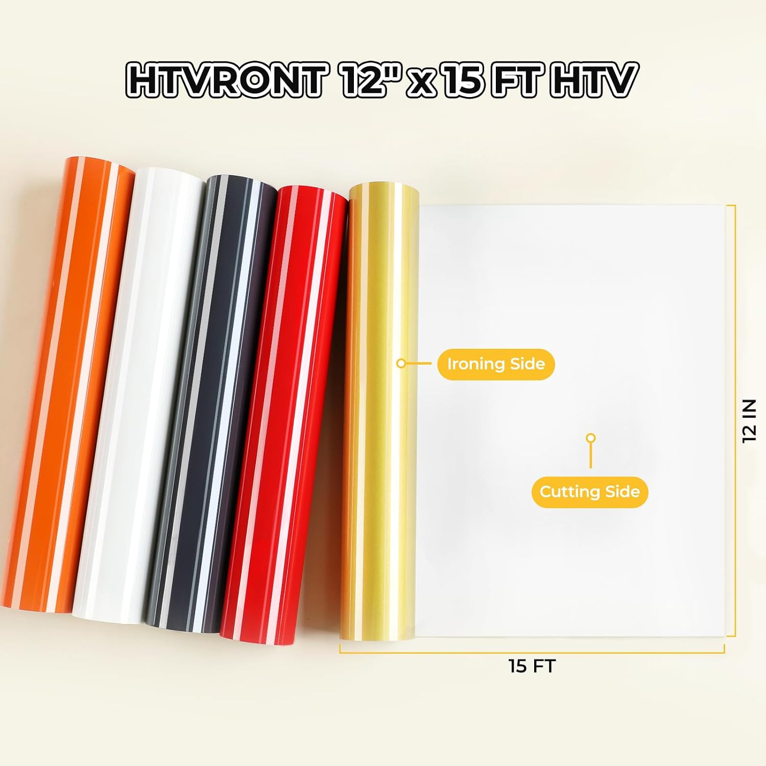HTVRONT Heat Transfer Vinyl White HTV Rolls – 12″ X 15Ft White Iron on Vinyl for