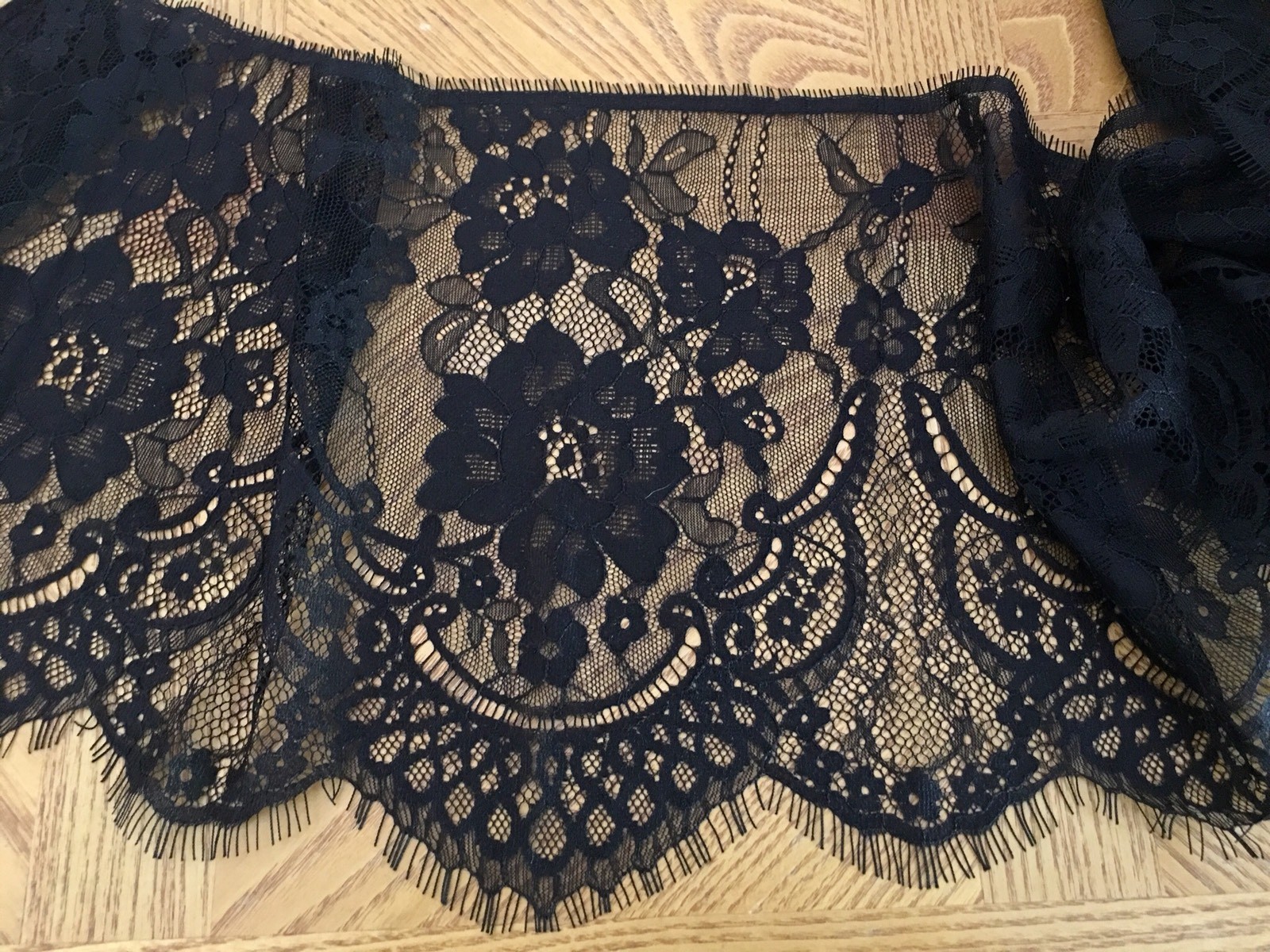 3 Yards Black Floral Embroidered Eyelash Mesh Lace Trim/ Sewing/Crafts/10″ Wide