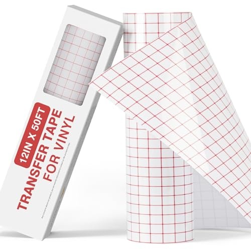 HTVRONT 12″ x 50 FT Transfer Tape for Vinyl Red Alignment Grid Transfer paper