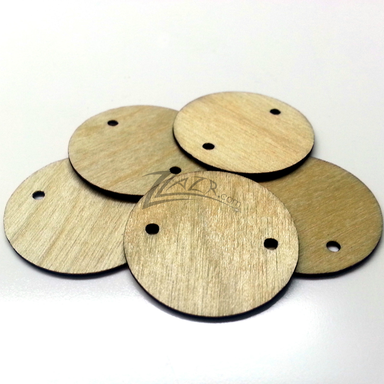 -(100) THIN 1″ x1/32″ Wooden Circle 2-HOLE 2mm Craft Disc Hard Shape Wafer