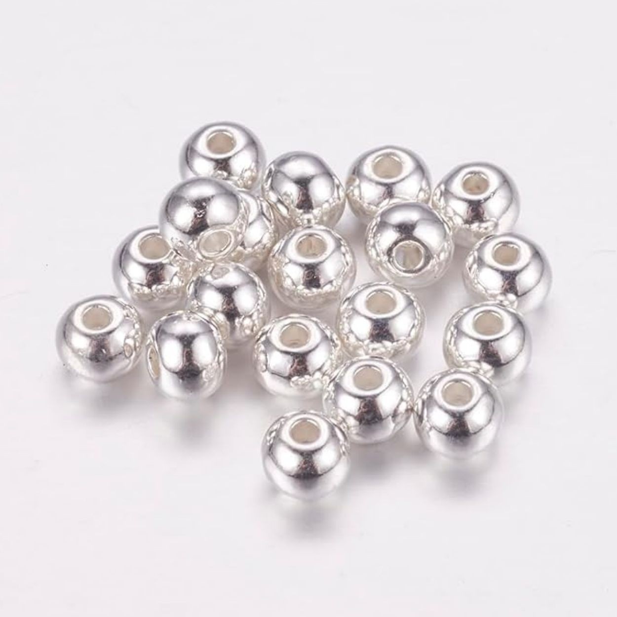 2Pcs Tibetan Style Round Spacer Beads, Silver Metal Smooth Loose Beads with Hole