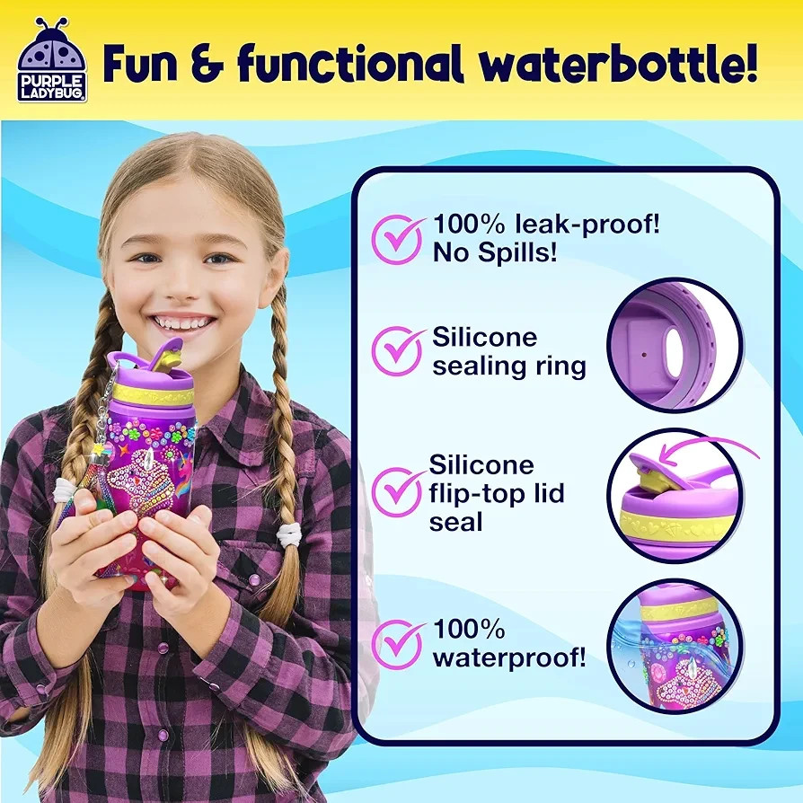 Purple Ladybug DIY Unicorn Water Bottle Kit – Girls Craft Gift Ages 5-10