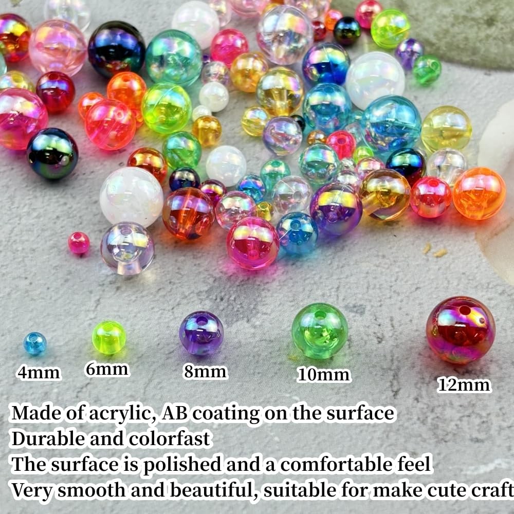 1000pcs 6mm Acrylic Round Beads AB Colors Acrylic Beads Round Spacer Beads wi…