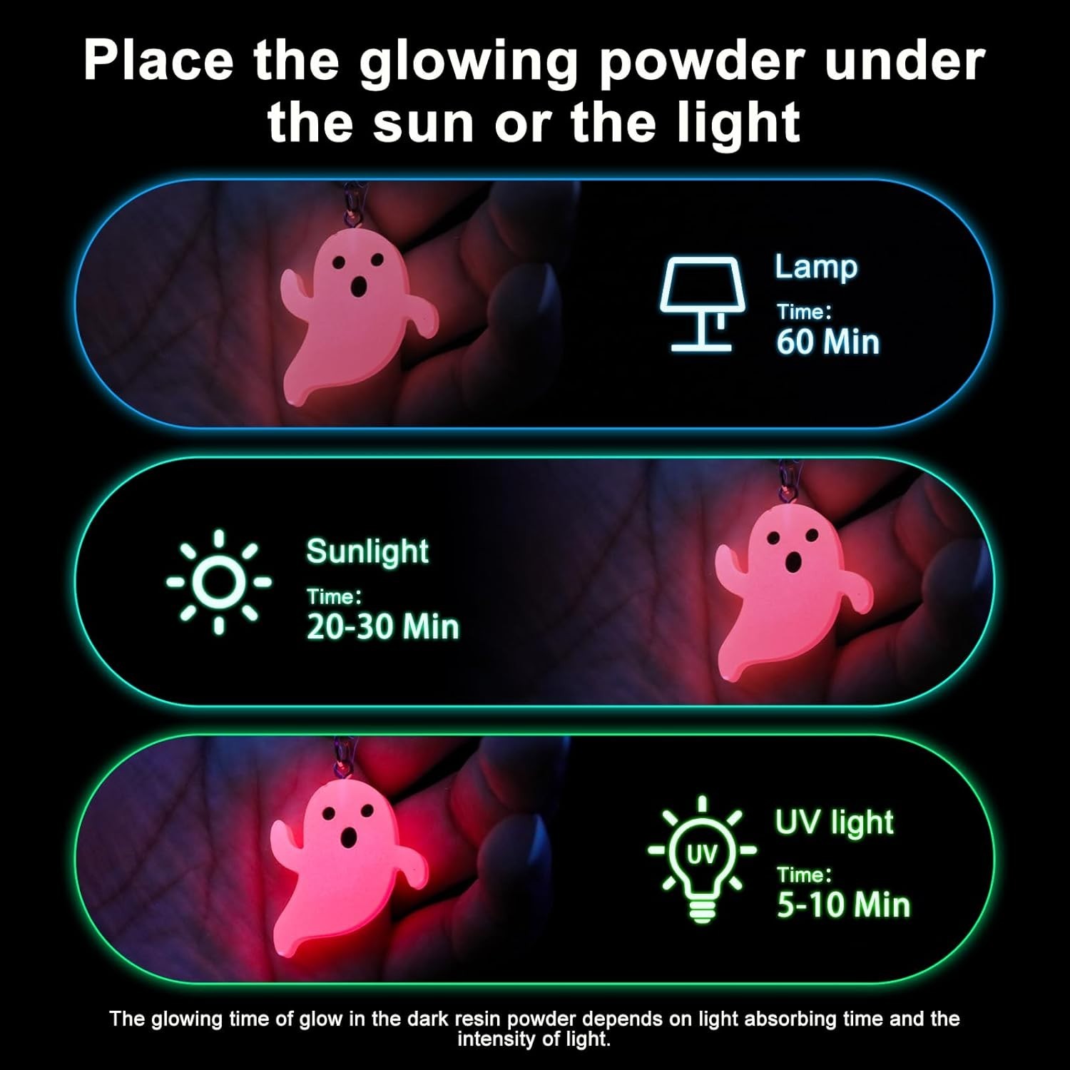 12 Colors Glow in The Dark Pigment Powder – 20g/0.7oz Each Bottle Epoxy Resin…