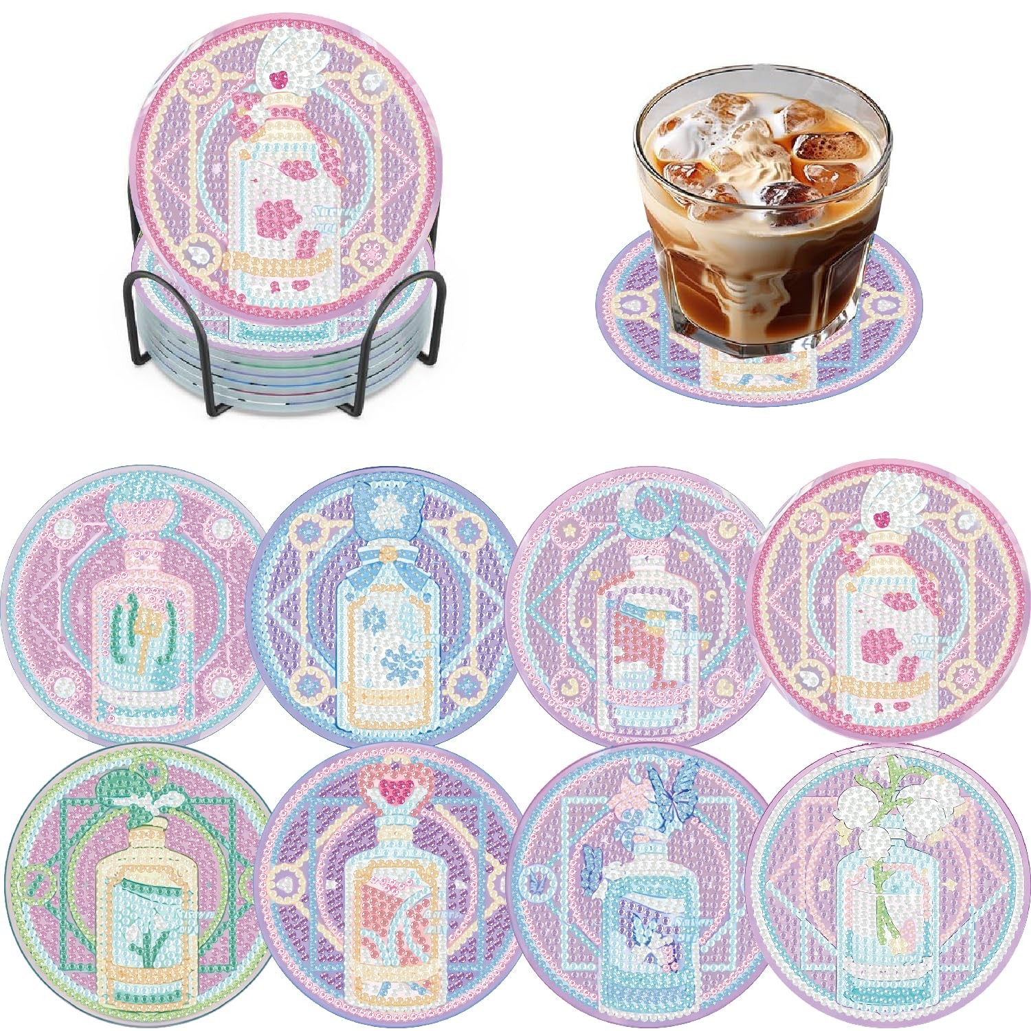 8 Pack Diamond Art Coasters Kits-Tarot Diamond Painting Coasters Kit Set with Ho