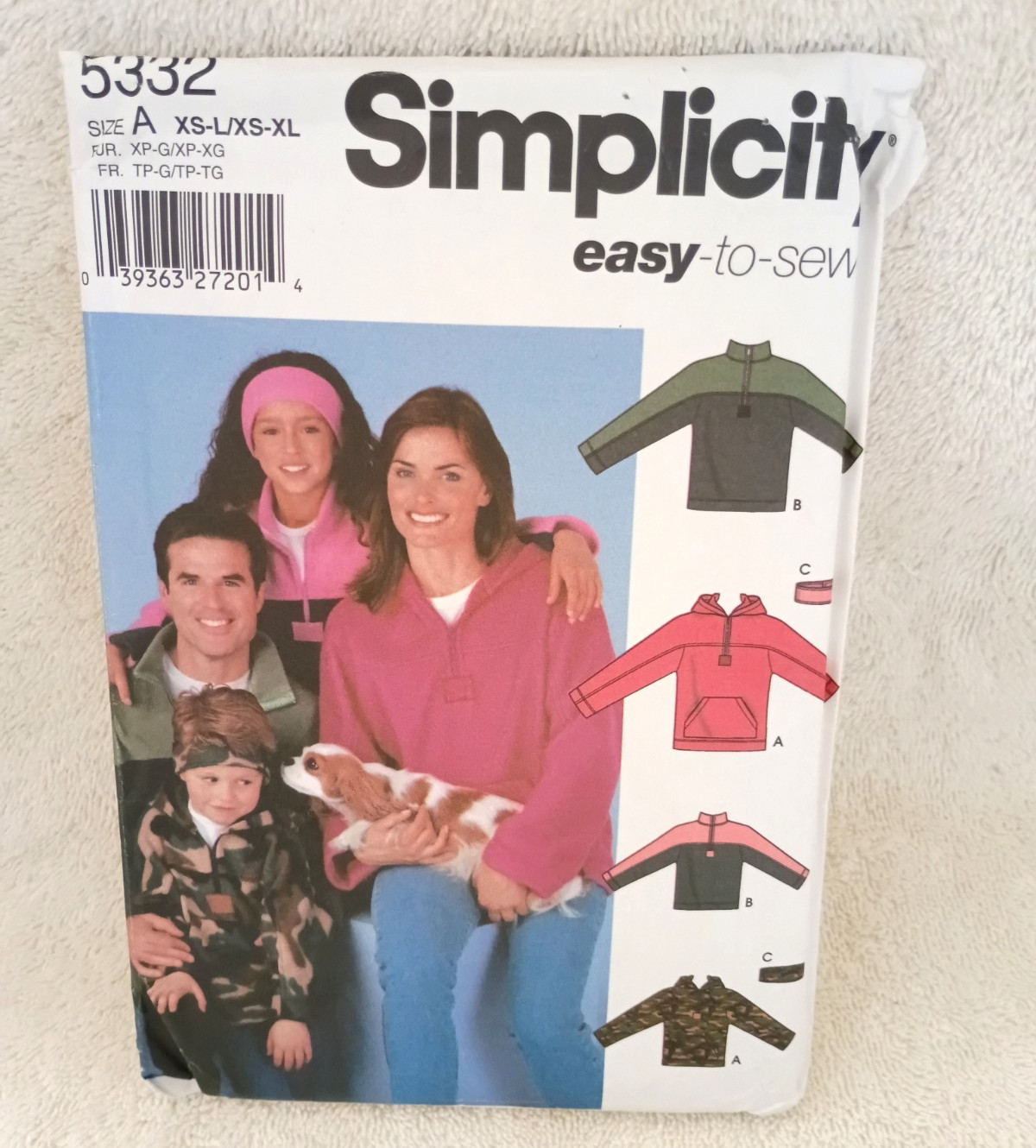 Simplicity Unisex Child Teen Adult Pullover Top Headband Pattern 5332 Size XS-XL