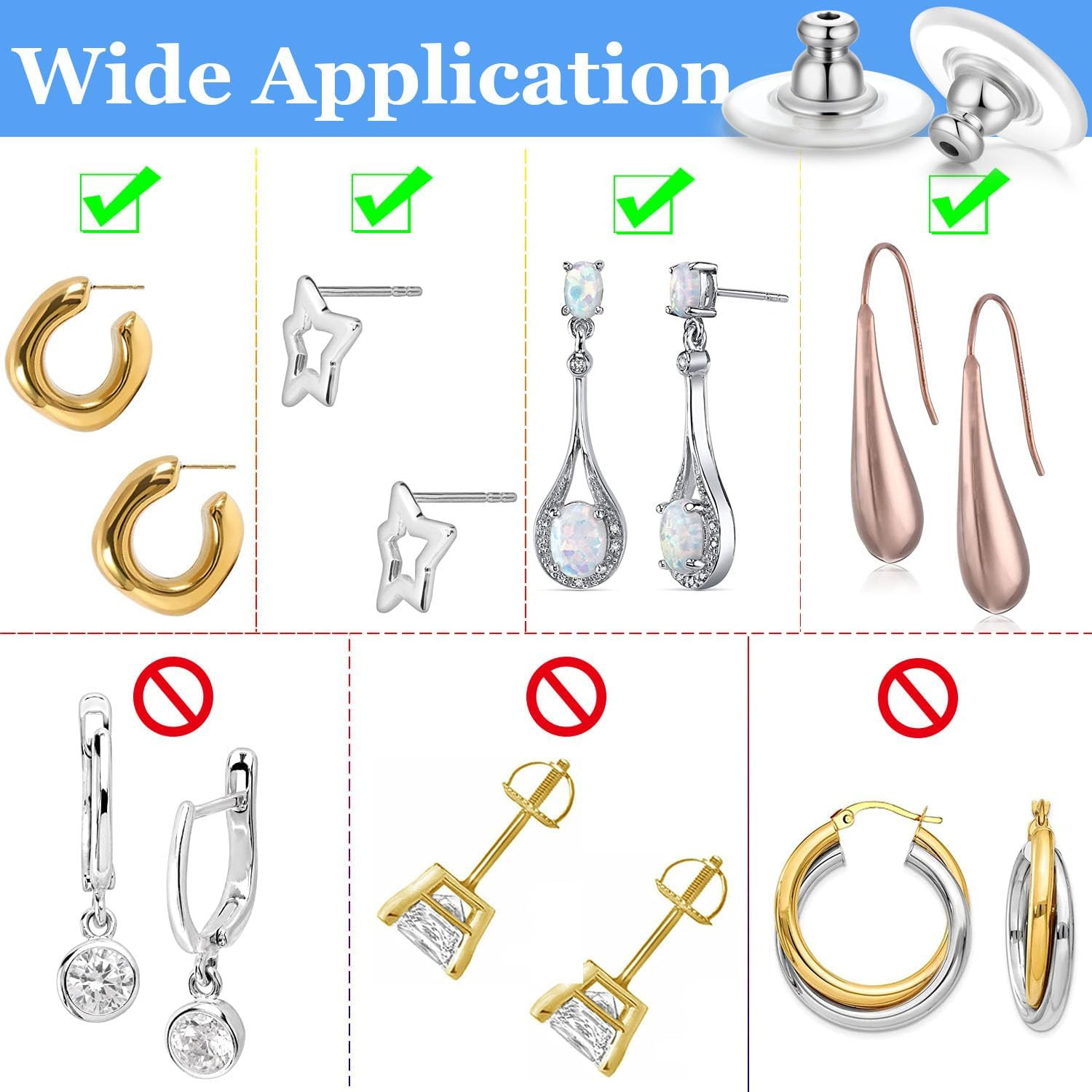 100 Pcs Metal Earring Clutch Jewelry Making Tools Back Stopper Backs with Pad