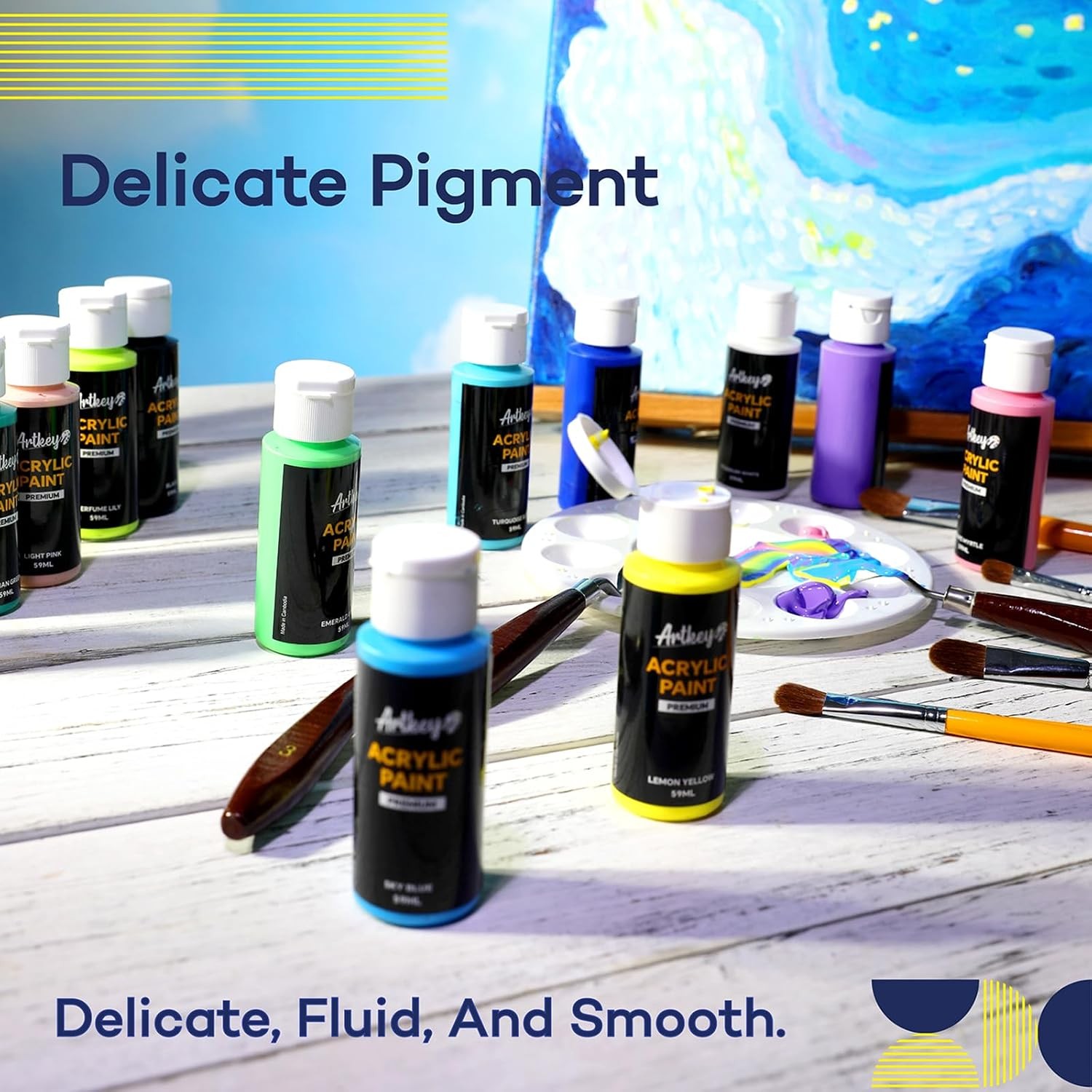Artkey Acrylic Paint Set, 24 Colors 2 oz/59 ml Acrylic Paint Kit for Professiona