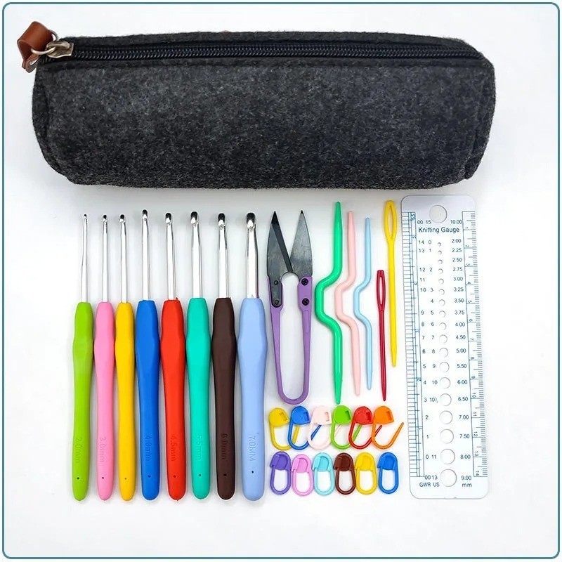 Crochet Hooks Set Steel Pastel 17 Styles Ergonomic Easy Grip Bright