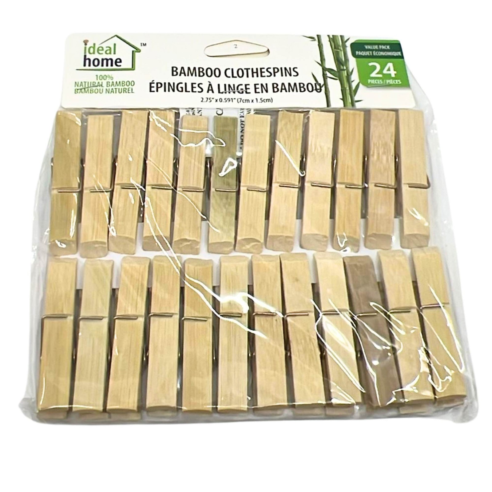 Eco-Friendly Strong Grip Bamboo Clothespins: 24 Pack