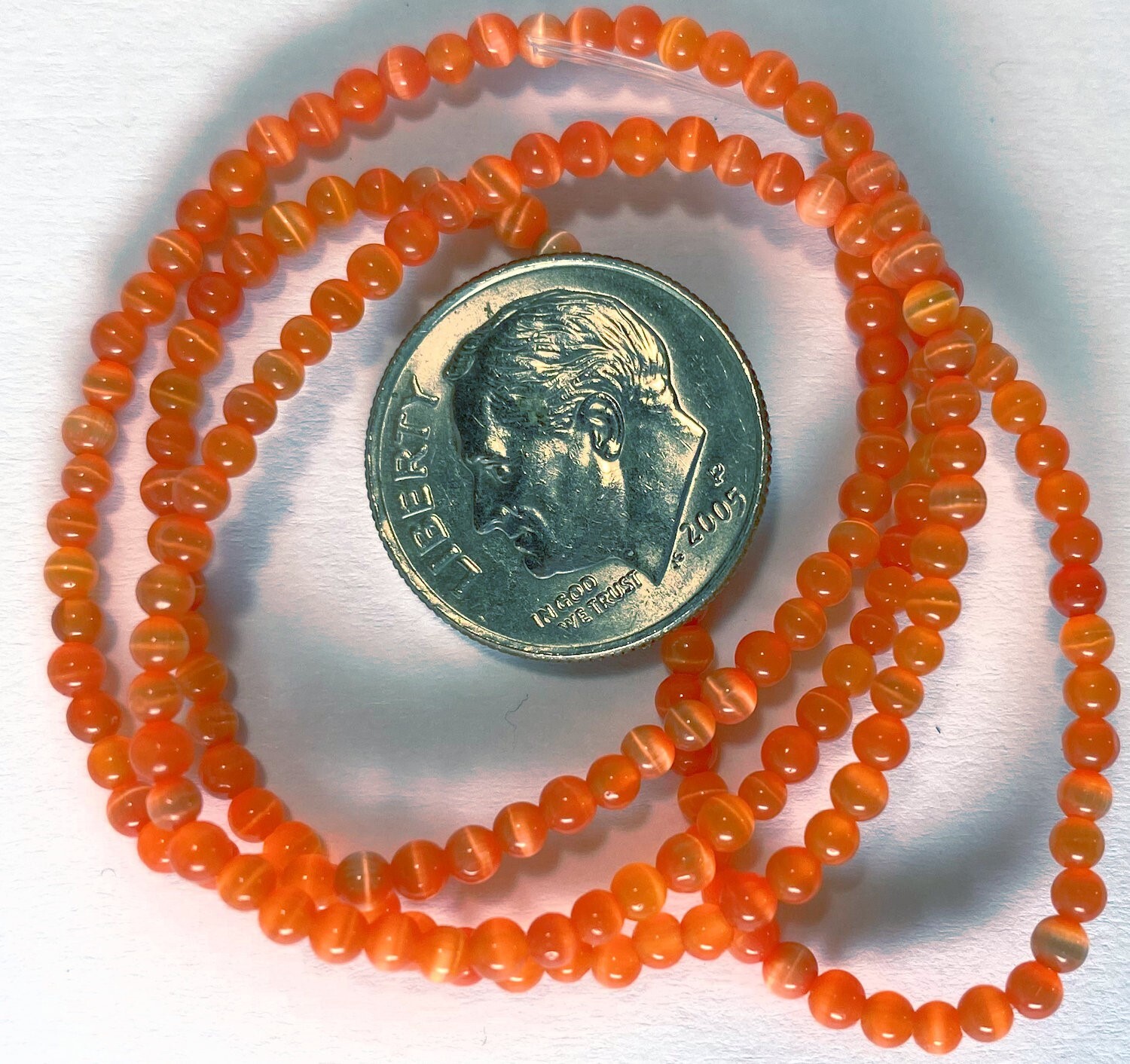 Orange Cat’s Eye Fiber Optic Small 2mm Glass Grade A Beads 1 Strand(200+) *