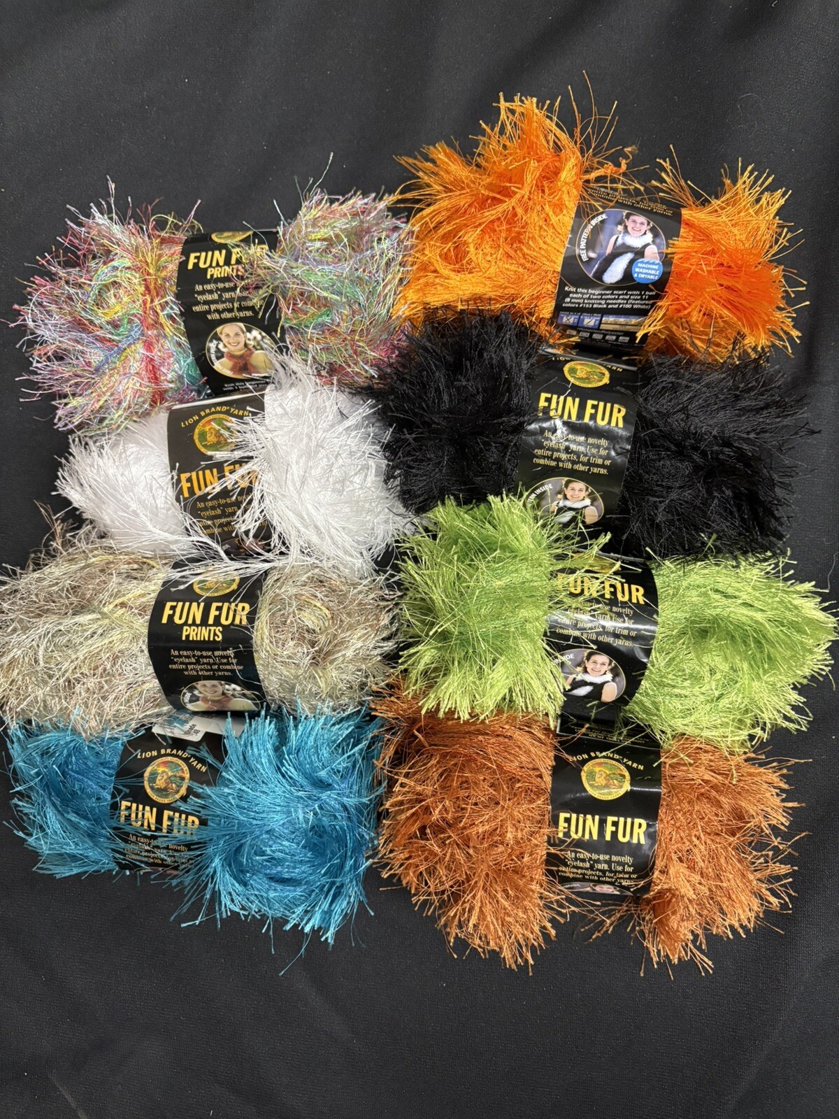 Lion Brand Yarn Fun Fur Lot of 8 Skeins varies colors