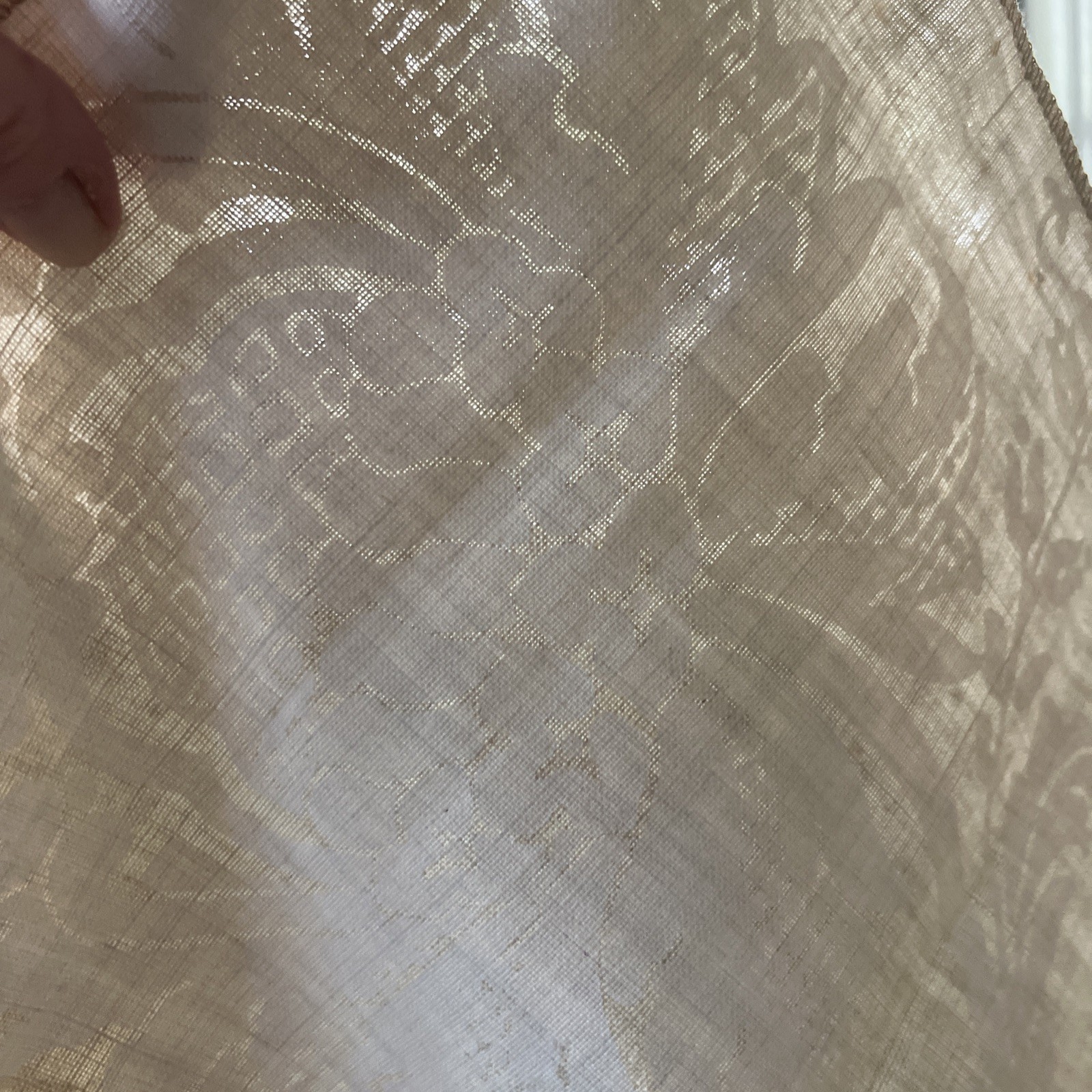 Brunschwig & Fils Vintage UPTON damask linen print fabric 27×35 beige white New