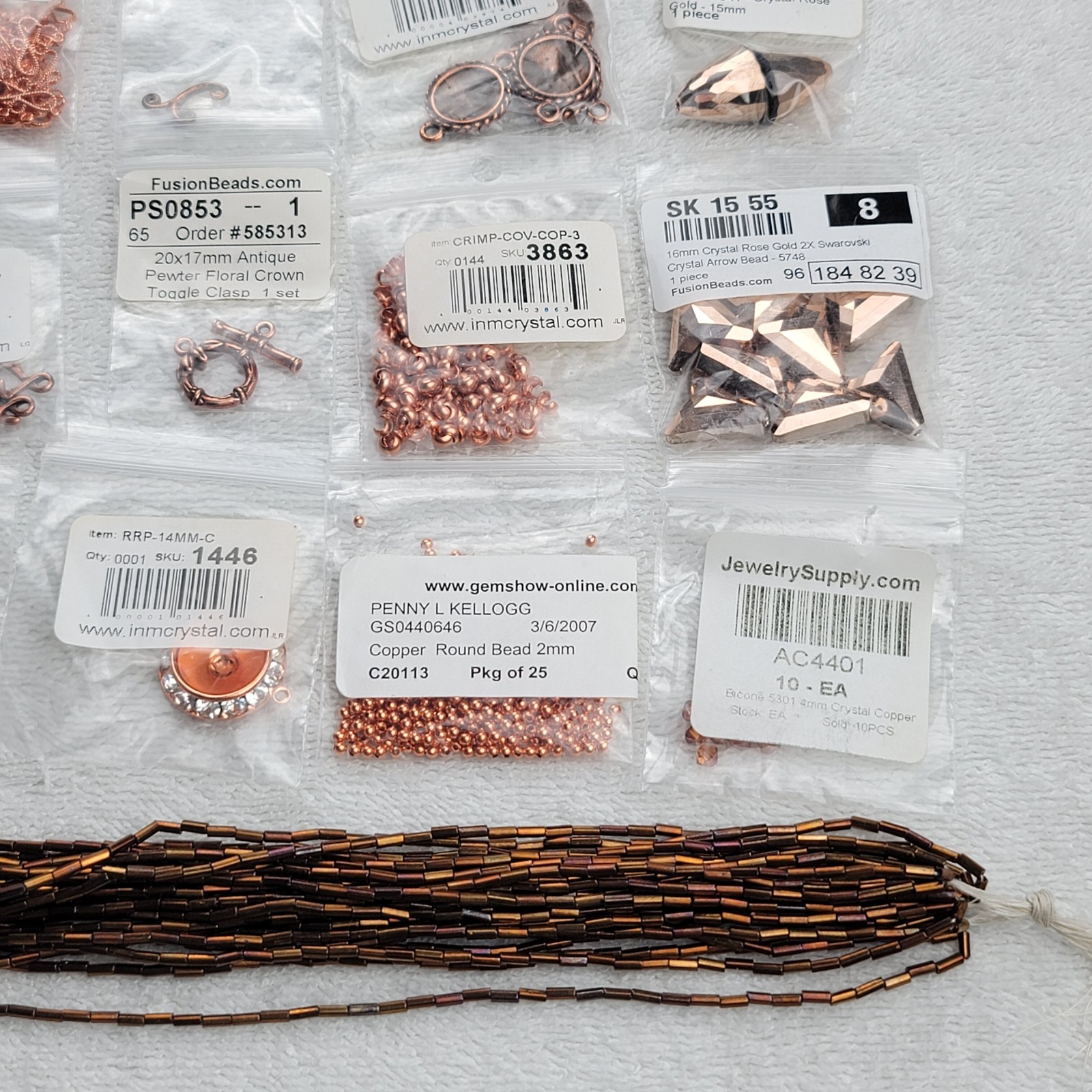 Swarovski Crystal Bead Lot Copper Rose Gold Tone Findings Chain Mixed Qty