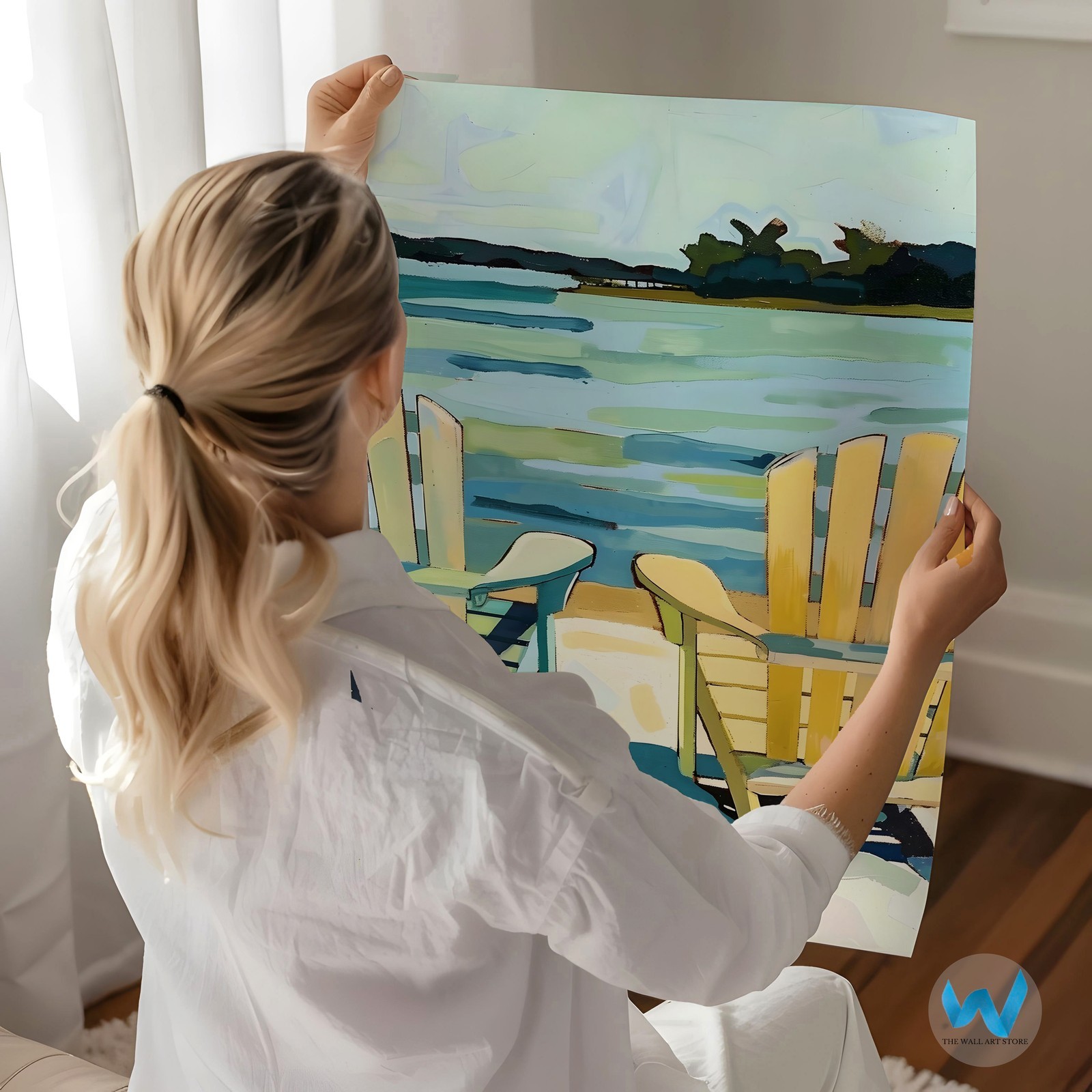 Relaxed beach chairs wall art for tranquil decoration, modern nature