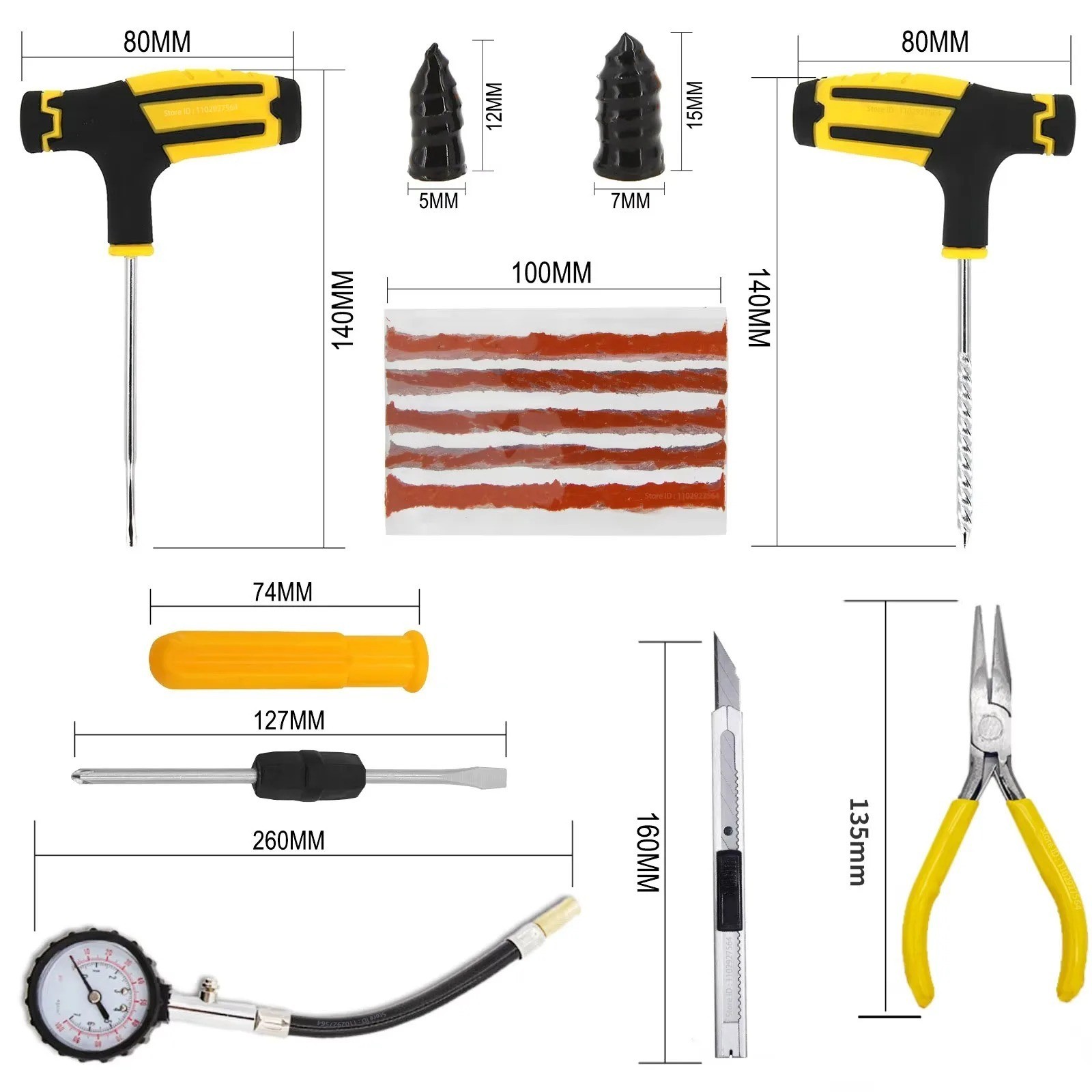 Car Truck Motorcycle Tire Repair Kit DIY Flat Home Plug Patch Multi Pliers Box