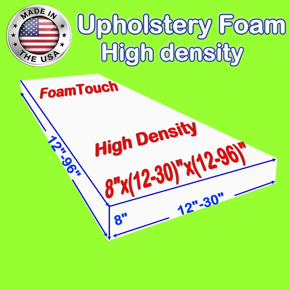 FoamTouch High Density Upholstery Foam Cushion 8″x(12″-30″)x(12″-54″) Custom Cut