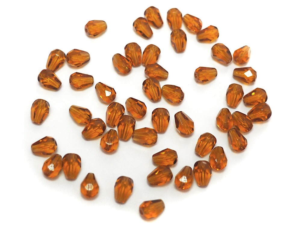 Czech Glass Pear Shaped Fire Polished Beads 8x6mm Topaz brown Tear Drops, 50pc