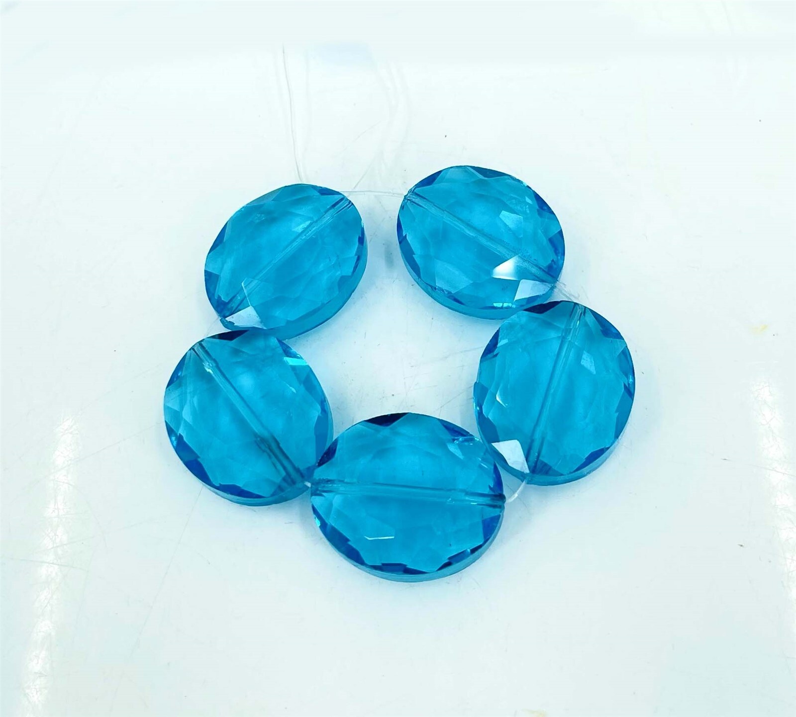 5 Large Fire Polish Glass Aqua Blue Faceted Oval Crystal Beads 24x20mm