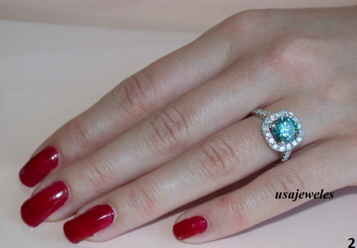 2.25CT Real Aquamarine Round Cut Wedding Halo Jewelry Ring 14K White Gold Finish