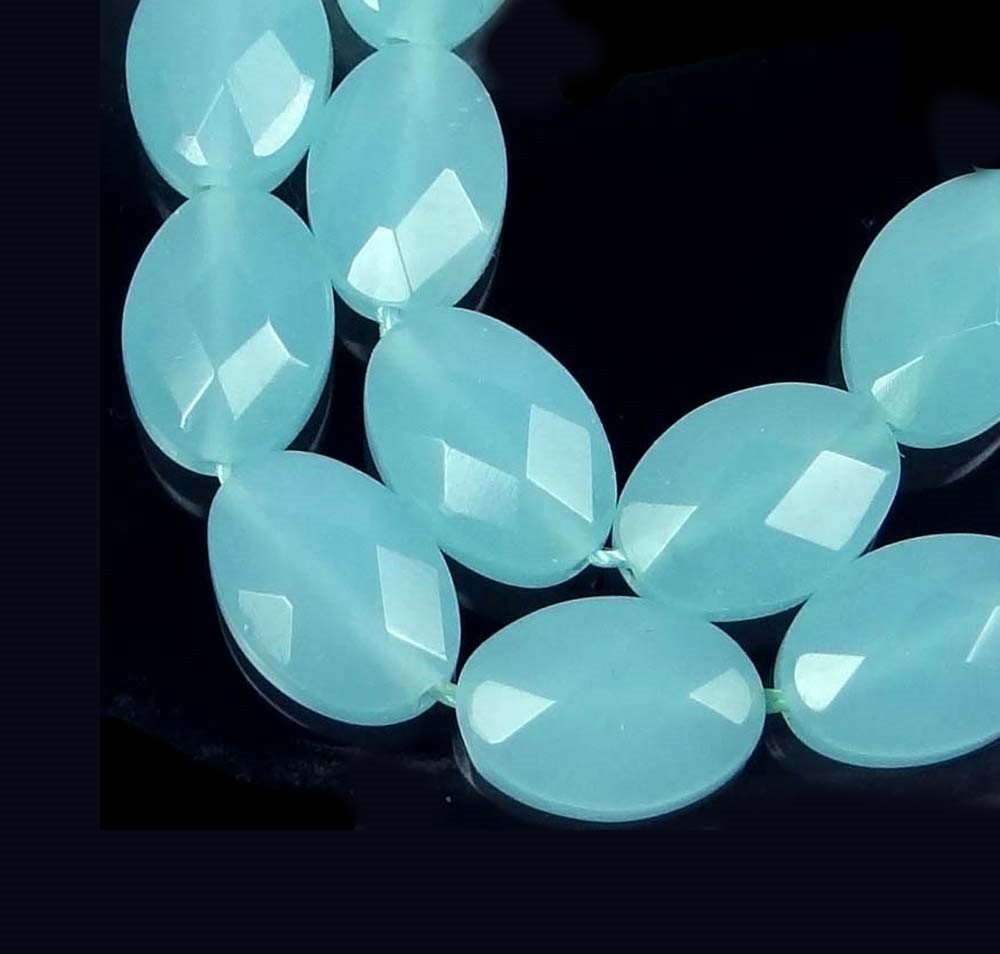 14x10mm Aqua Blue Chalcedony Quartz Faceted Oval Beads (14pcs)