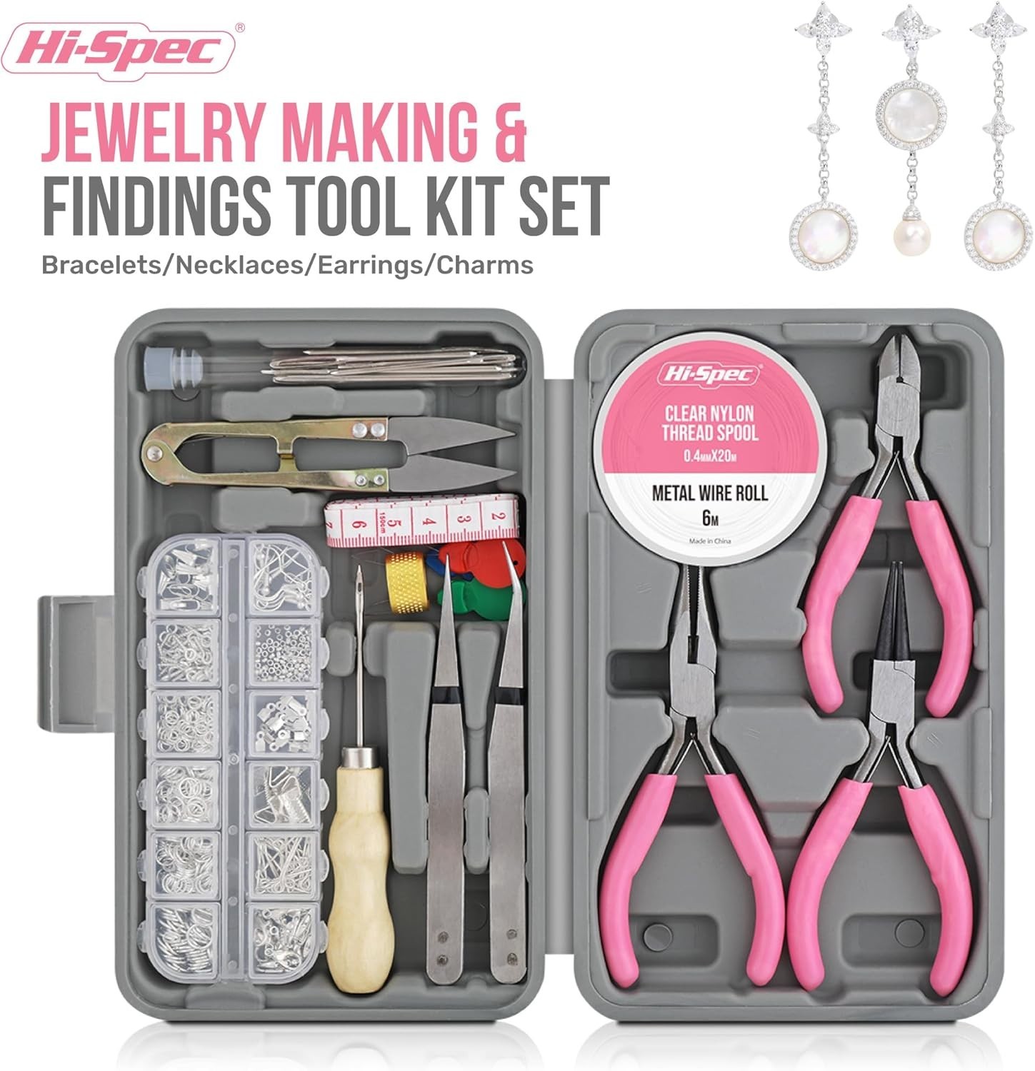 Hi-Spec Jewelry Making Supplies Kit with Findings, Pliers & Wire Set
