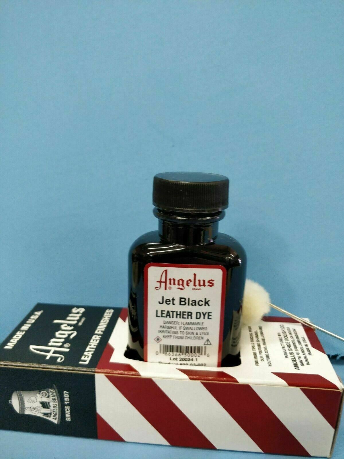 Angelus Jet Black Leather Dye 3 oz. with Applicator for Shoes Boots Bags NEW