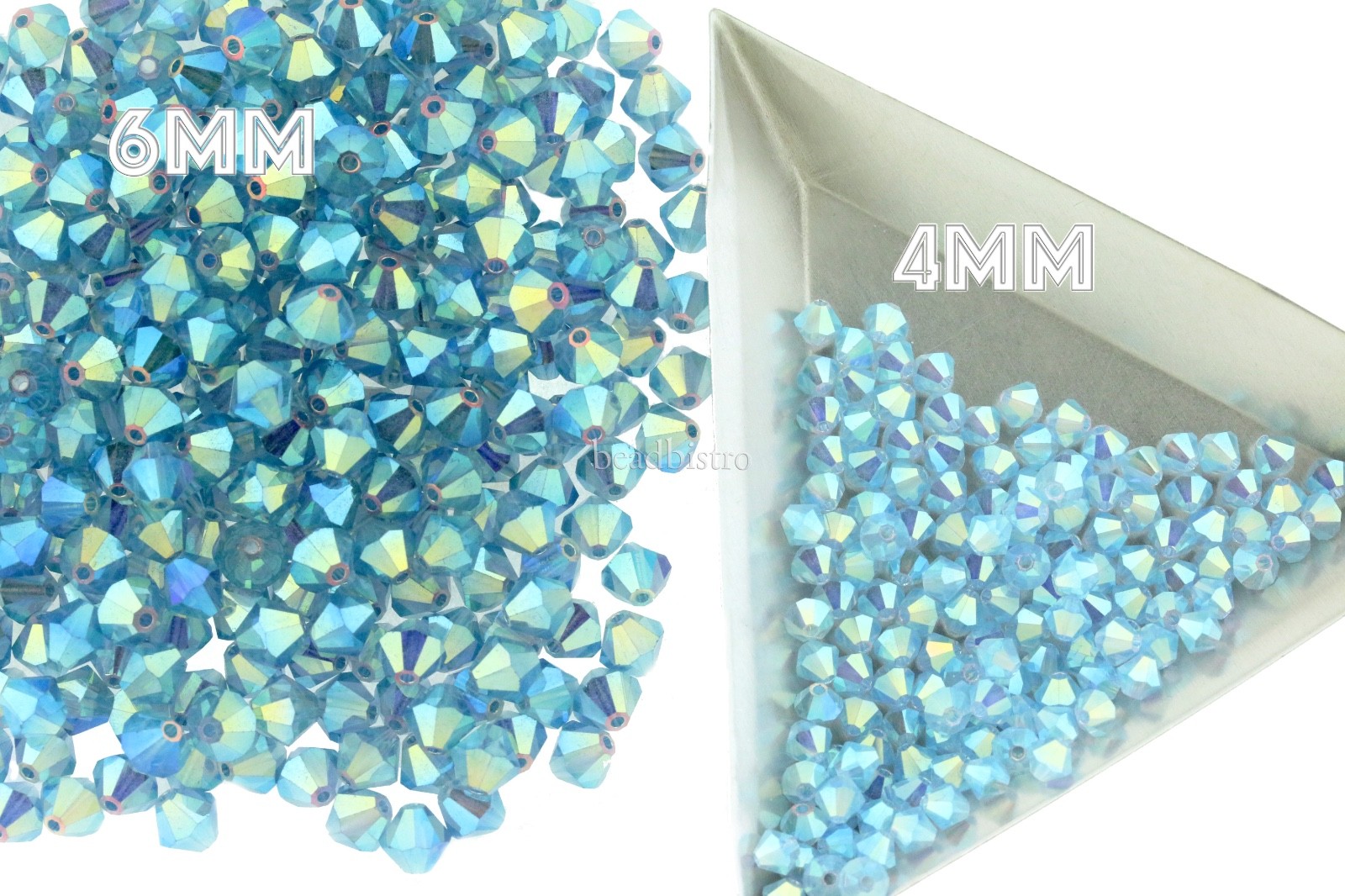 Preciosa Bicones Malibu Blue AB2X 3mm, 4mm, 6mm Crystal Bicones