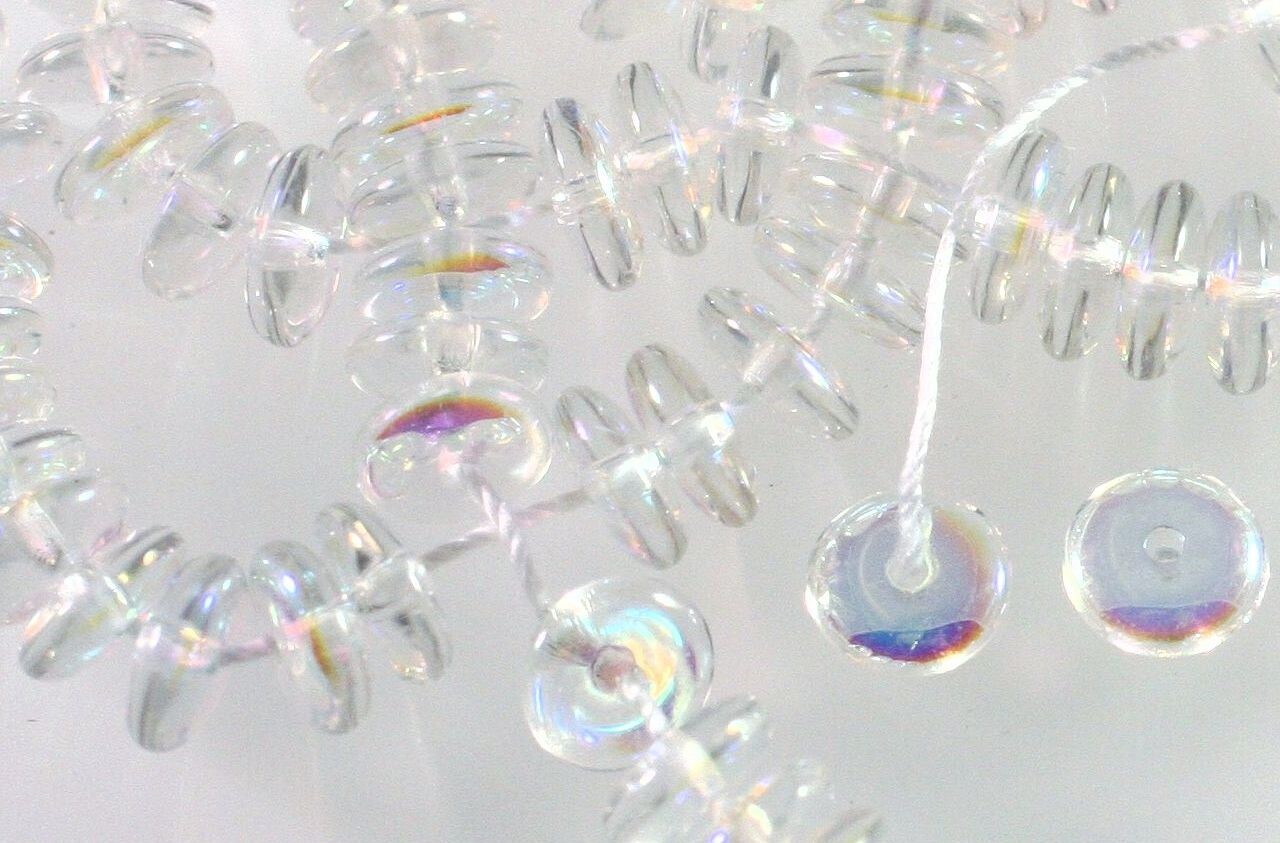 100 Aurora Borealis Clear Czech Pressed Glass 6mm Rondelle Disk Spacer Beads *