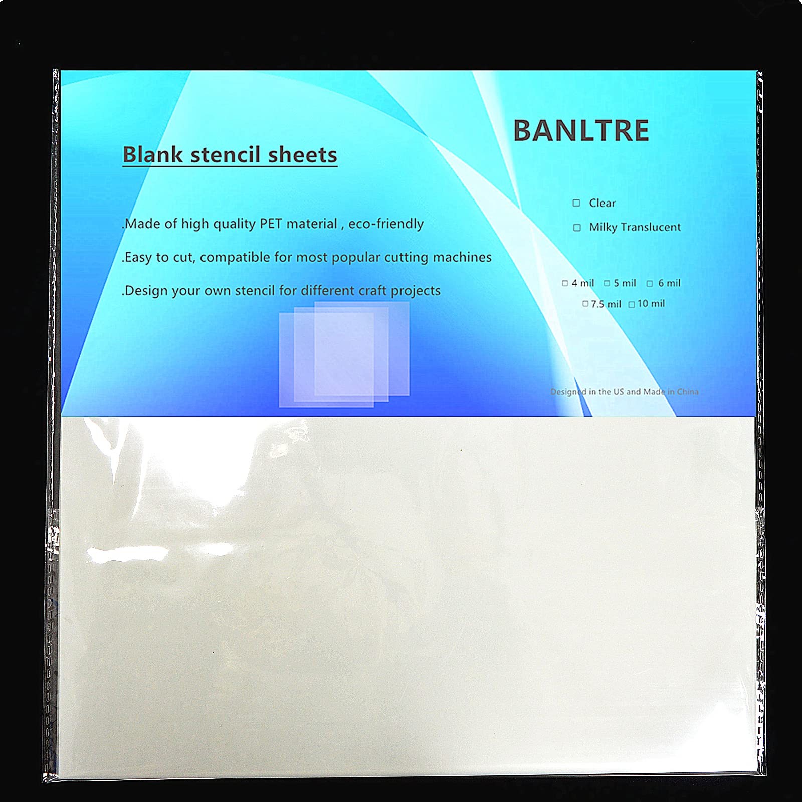 BANLTRE 10 Sheets 10 mil Mylar Sheet 12 x 12 inch 10 mil, milky translucent