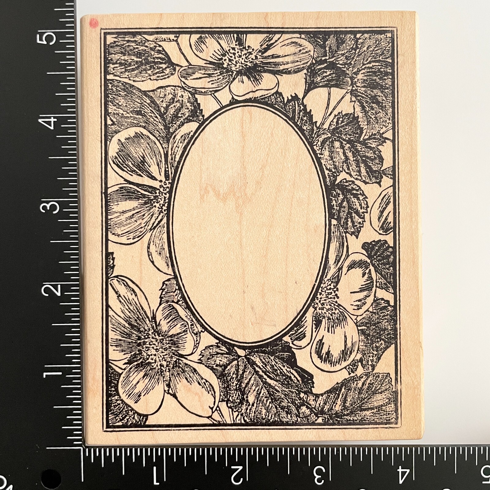 Magenta Oval Dogwood Flower Frame Wood Mounted Rubber Stamp