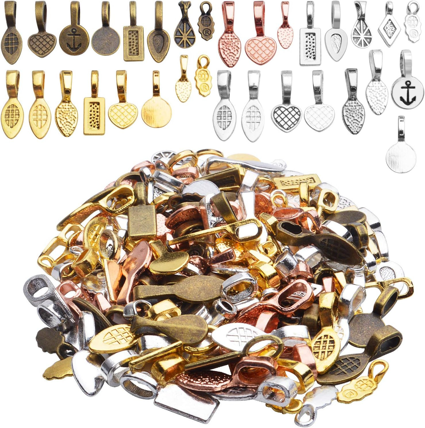 Glue on Bails, 100 Gram Mixed Tibetan Style Glue on Bails Pendants Alloy Flat