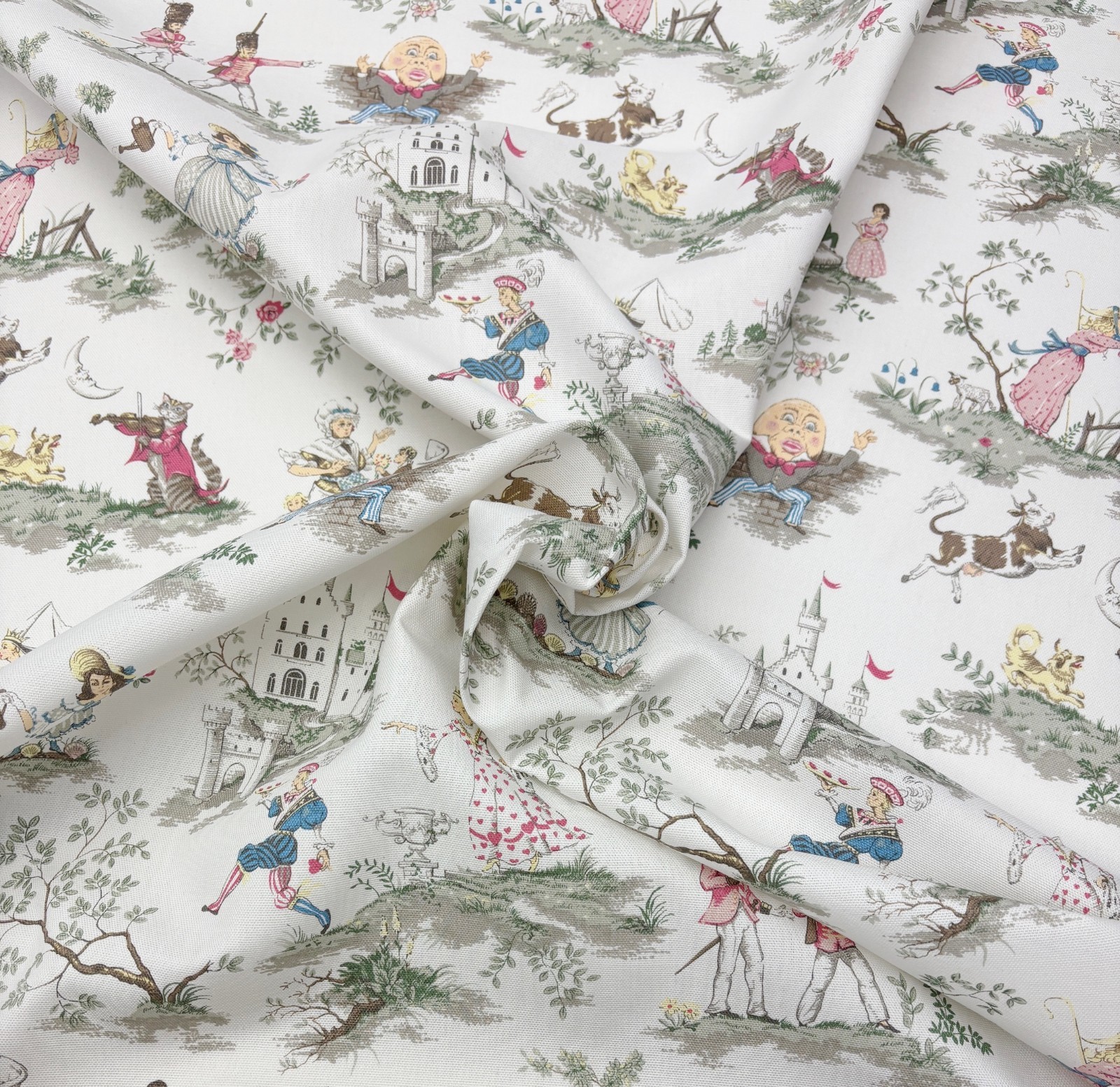 COVINGTON OVER THE MOON WHITE NURSERY RHYMES TOILE MULTIUSE FABRIC BY YARD 54″W