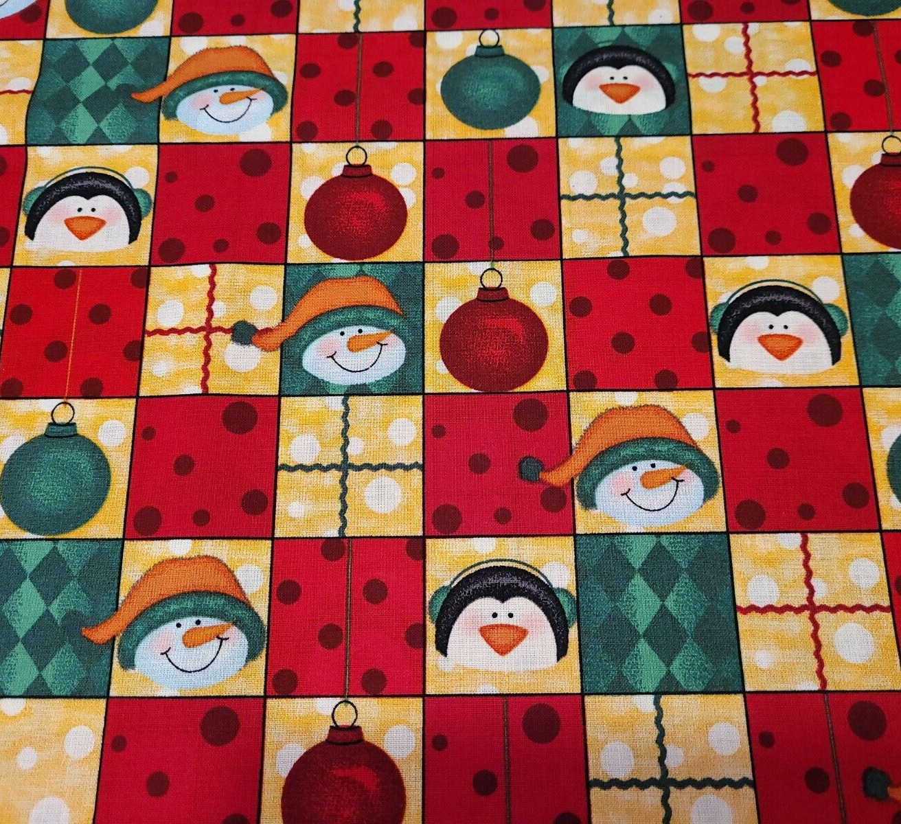 Snowmen & Penguins BTY Angela Anderson VIP Christmas Ornament Plaid