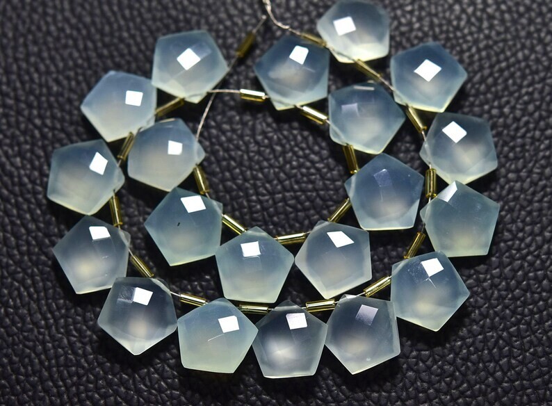 Aqua Chalcedony Beads 8 MM Briolettes Beads 10 pcs Faceted Pentagon Shape Beads