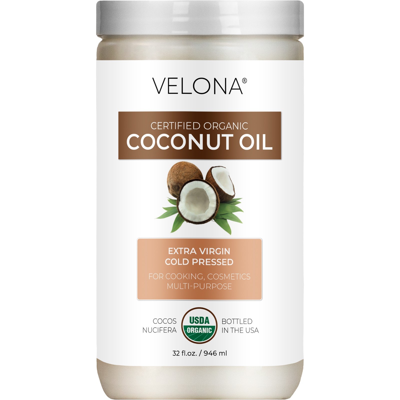 Velona USDA Certified Organic Coconut Oil Extra Virgin 2oz – 7lb Cold Pressed