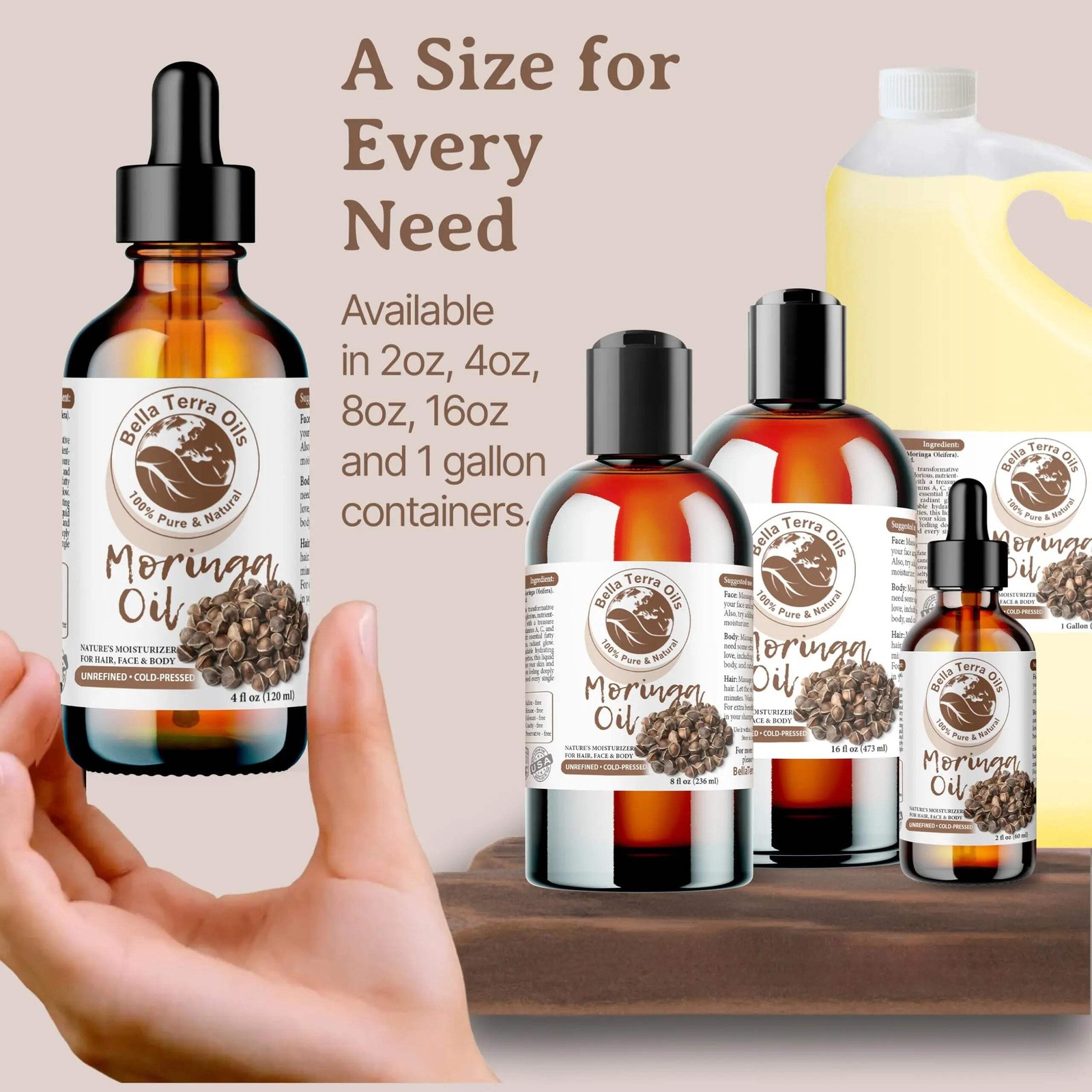 Organic Moringa Oil – 16oz | Premium Grade, Cold-Pressed Oil for Skin, Hair & DI