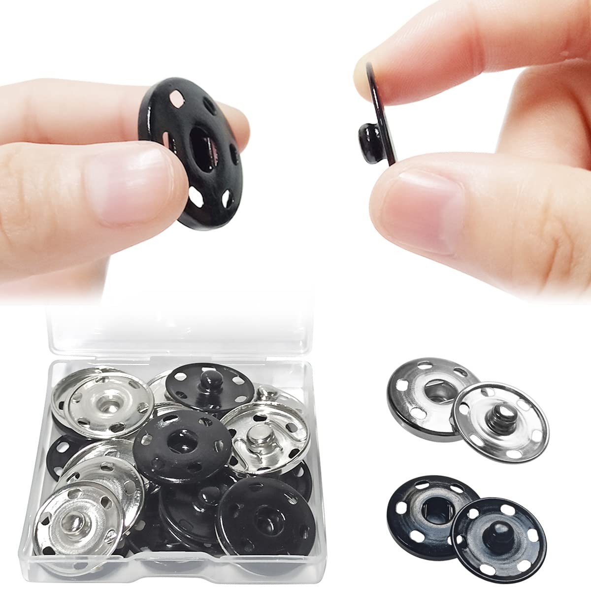 12 Sets Metal Sew on Snap Buttons 25mm Dia 25 millimeters, black, silver