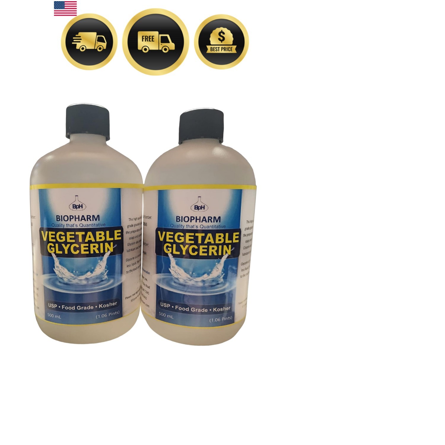 Vegetable Glycerin USP Liquid, Food Grade, Kosher, Twin Pack: 500 mL 1.06 Pin…