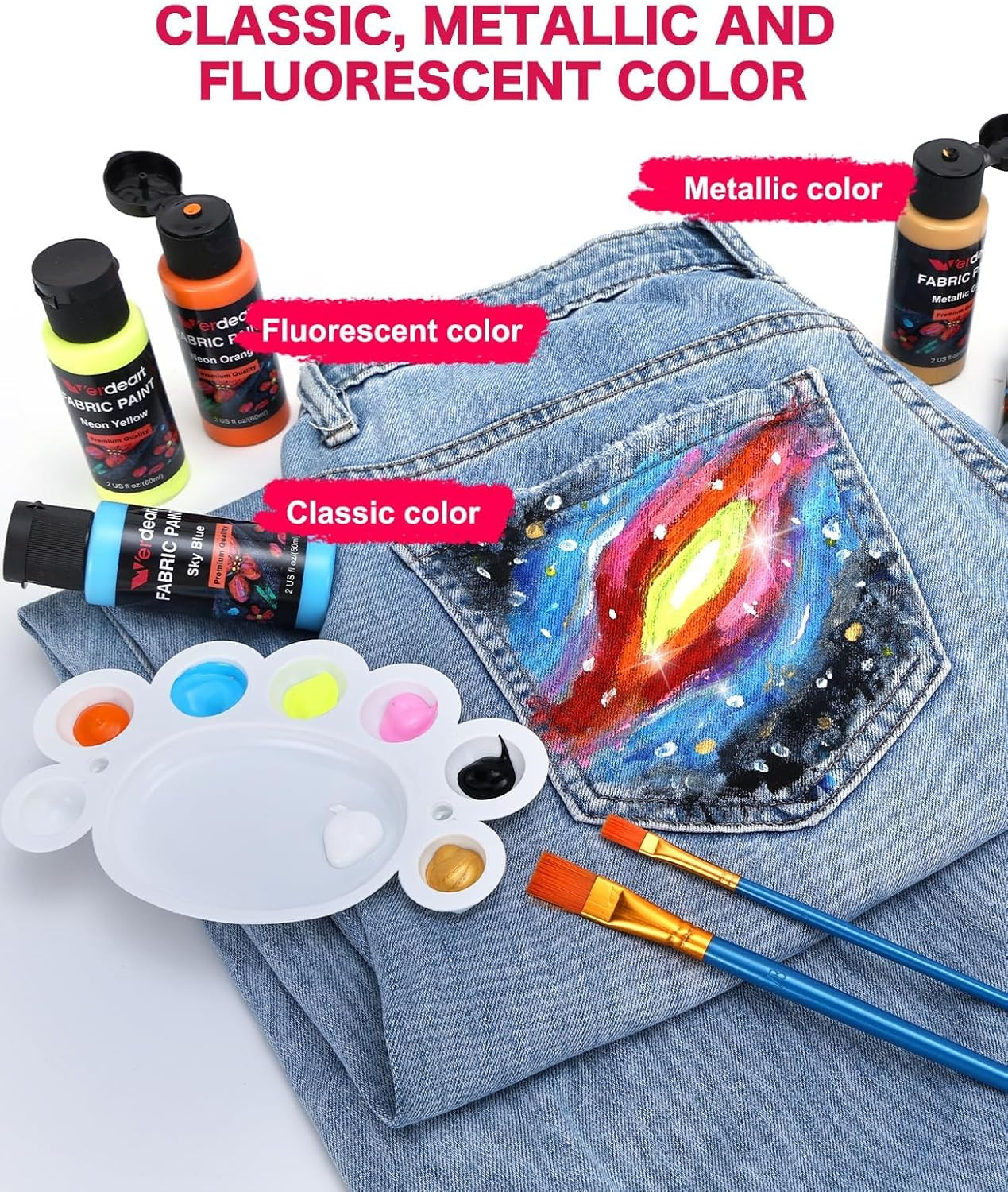 Fabric Paint, 20 Colors Permanent Soft Fabric Paint Set for Clothes in Bottles (