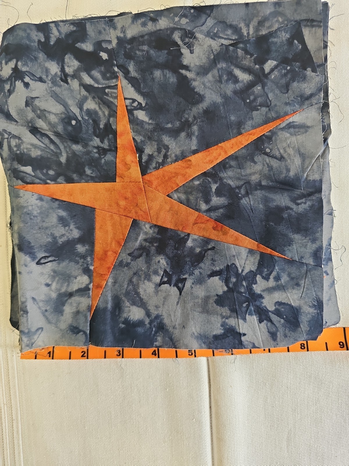 Set of 6 Machine Sewn Quilt Squares 8X8 Black Tie-Die Bold Stars Colors New