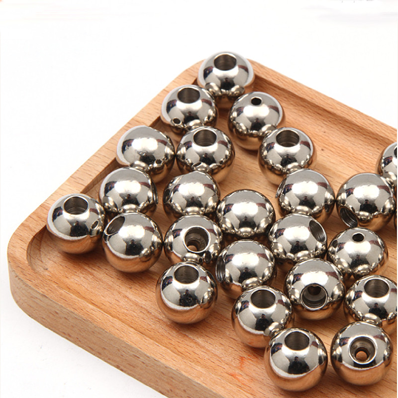 11mm-20mm Stainless Steel Spacer Beads Through Holes Metal Round Ball Crafts